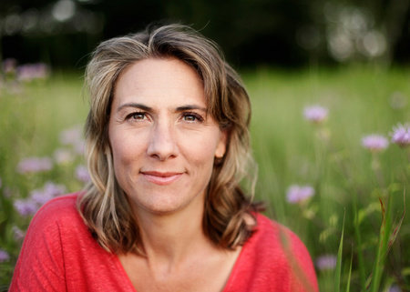 Author Hope Jahren in field of wildflowers