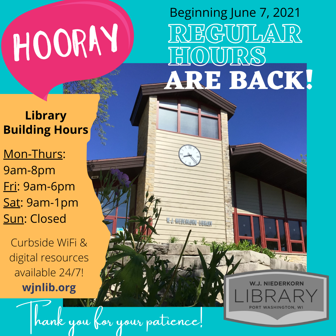 Regular library building hours resume on June 7