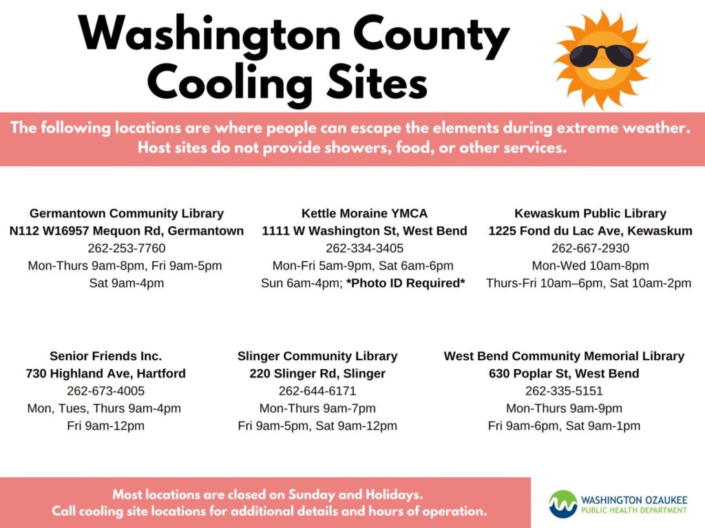 Poster showing all of the designated Washington County cooling sites