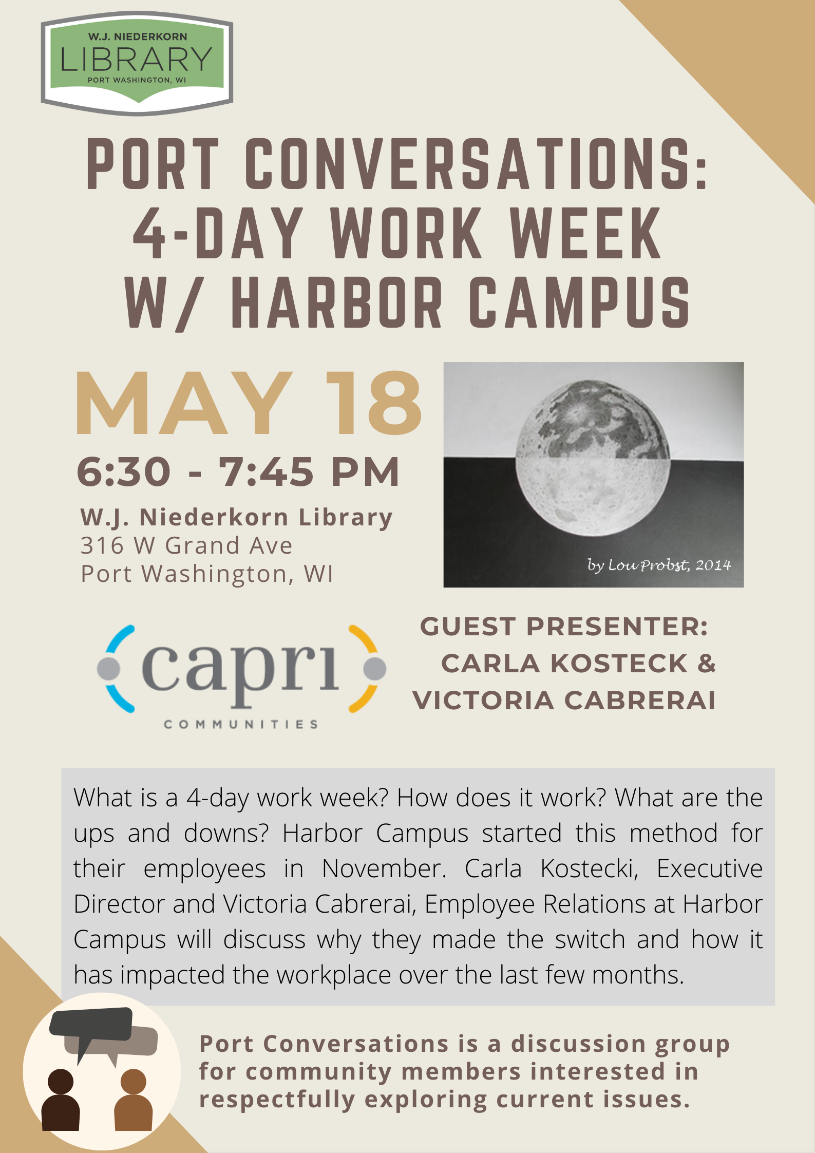 port conversations 4 day work week with harbor campus may 18 poster