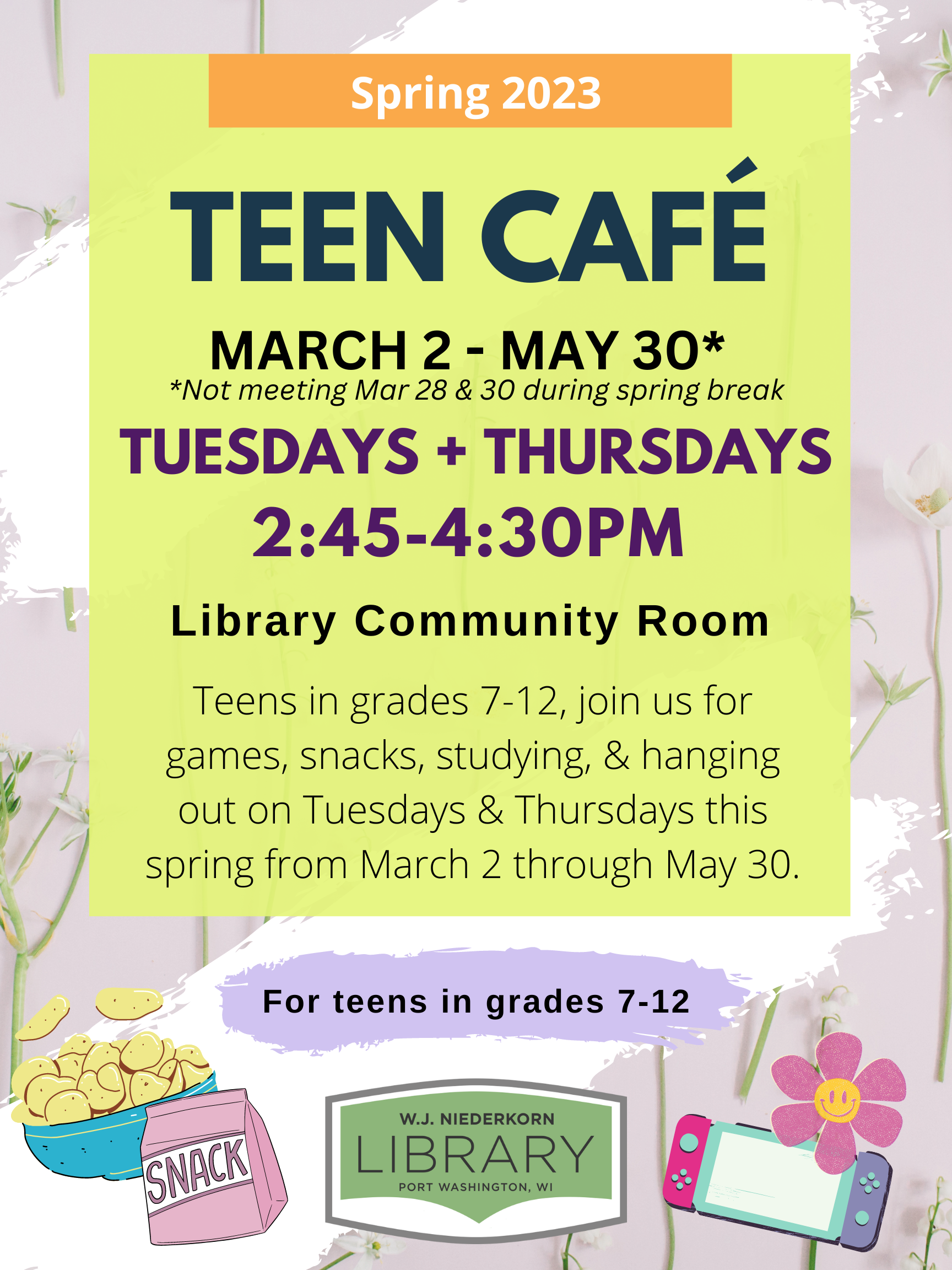 Teen Cafe spring 2023 flyer
