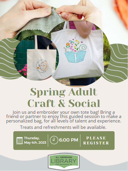 spring adult craft and social poster may 4