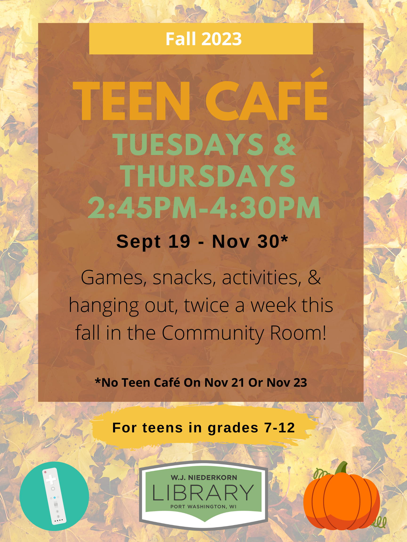 Fall 2023 Teen Cafe flyer