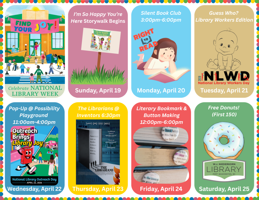 Schedule of daily National Library week happenings poster